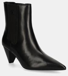 Calvin Klein Jeans bőr bokacsizma 55 MM CONE HEEL BOOT MG LTH fekete, női, magassarkú, YW0YW01676 - fekete Női 38