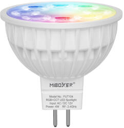 MiBoxer Bec LED Miboxer Mi-Light MR16 4W 12V AC DC 400lm 100lm W RGB+CCT LED Spotlight 2700-6500K, 16 milioane de culori, intensitatea luminii ajustabila, control de la distanta 30m 2.4GHz (FUT104)