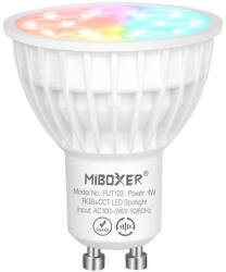 MiBoxer Bec LED 4W GU10 RGB+CCT LED Spotligh 320lm 80lm W 2700K 6500K, 16 milioane de culori intensitatea luminii ajustabila, control de la distanta 30m 2.4GHz (FUT103)
