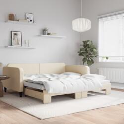 vidaXL Pat de zi cu extensie, crem, 100x200 cm, textil (3196825)