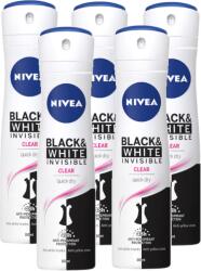 Nivea Black & White Invisible Clear, antiperspirant spray femei, 48h protectie, 5x150 ml (11147)