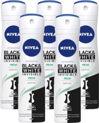 Nivea Black & White Invisible Fresh, antiperspirant spray femei, 48h protectie, 5x150 ml (11148)