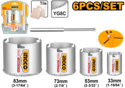 INGCO Gyémánt körkivágó készlet 6 részes 33-83 mm (HSB4061) (HSB4061)