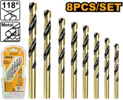 INGCO Csigafúró készlet 8 részes 2-8 mm HSS hengeres INGCO (AKDB0801) (AKDB0801)