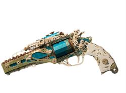 Howcat Puzzle 3D, Revolver clasic albastru, HC, lemn, 176 piese