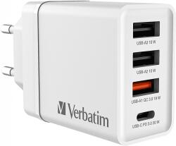 Verbatim CHR-30EU2 hálózati töltő, max 30W, 1xUSB-C QC, 1xUSB-A 2xUSB-A, fehér (49701) (49701)