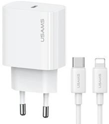 USAMS T65 Yi Series hálózati töltő 1xUSB-C csatlakozással és Type-C - Lightning kábellel PD 20W - fehér