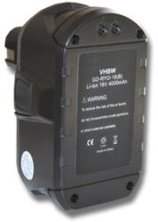 VHBW Elektromos kéziszerszámgép akkumulátor Ryobi ABP1803, BCP1817/2SM, ABP1801, BPL1815 - 4000 mAh, 18 V, Li-Ion (800104898)