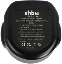 VHBW Elektromos kéziszerszámgép akkumulátor DeWalt DC750KA és más modellekhez - 9.6 V, NiMH, 1500 mAh (800114684)