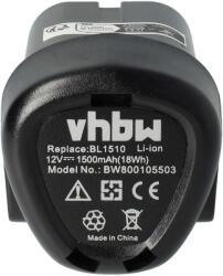 VHBW Akkumulátor Black & Decker BL1310, BL1110, LB12, LBXR12 - 1500 mAh, 12V, Li-Ion (800105503)
