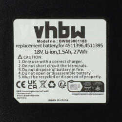 VHBW Elektromos kéziszerszámgép akkumulátor Einhell Power X-Change Agillo 18/200, Freelexo 1200 LCD multifunkcionális szerszámokhoz - 18V, Li-Ion, 1500mAh (889001188)