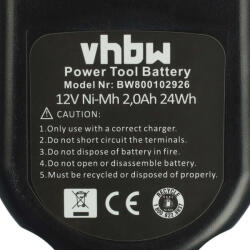VHBW Akkumulátor Black & Decker CD1201 készülékhez - 2000 mAh, 12V, NiMH (800104536)
