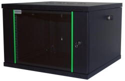 Deckro Rack 19'' 6U 600x600, de perete, usa din sticla, panouri detasabile si securizate, dezasamblat, capacitate 100kg, negru RAL9005, D-META-2, DECKRO (DM2606006UBB01FP)