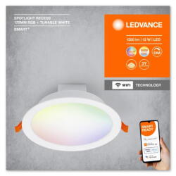 OSRAM Spot LED RGB incastrat Ledvance SMART+ WiFi, 12W, 1000 lm, lumina alba si color (2700-6500K), IP20/IK03, 170x57mm, Alb (000004058075573376) - emida