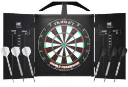  Komplett Darts csomag ARC, Target sisal tábla, gömbölyű dróttal, kabinet, világítás, 2 szett nyíl