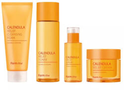 Calendula Relief Bőrnyugató és hidratáló vegán szett körömvirág kivonattal (arctisztító hab, tonik, szérum, arckrém) - Calendula Relief FarmStay (FSCRBHVSZ)