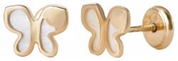 Bebe Gold Cercei Copii din Aur 14K, model Fluture cu Sidef Perla, inchidere cu Filet si Protectie