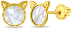 Bebe Gold Cercei din Aur 14K pentru Copii, model Pisicuta cu Sidef Mother of Pearl, inchidere cu Filet si Protectie