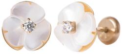 Bebe Gold Cercei Copii din Aur 14K, model Floare Sidef Perla si piatra CZ alba, inchidere cu Filet si Protectie