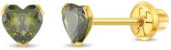 Bebe Gold Cercei Aur 14K Copii, model Birthstone (zi nastere august), forma Inima cu Piatra CZ Light Green
