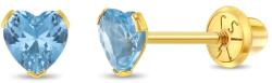 Bebe Gold Cercei Aur 14K Copii, model Birthstone (zi nastere martie), forma Inima cu Piatra CZ Light Blue