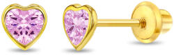 Bebe Gold Cercei din Aur 14K pentru Copii, model Heart Baby cu Piatra CZ Roz, inchidere cu Filet si Protectie