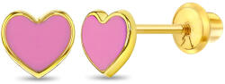 Bebe Gold Cercei din Aur 14K pentru Copii, model Inima cu Email Roz, inchidere cu Filet si Protectie