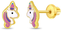 Bebe Gold Cercei din Aur 14K pentru Copii, model Unicorni cu Email Pastel, inchidere cu Filet si Protectie