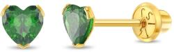 Bebe Gold Cercei Aur 14K Copii, model Birthstone (zi nastere mai), forma Inima cu Piatra CZ Green