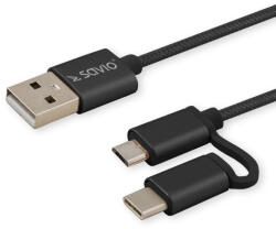 Elmak Savio CL-128 USB 2.0 USB A USB C/Micro-USB A 2.1A 1m Fekete USB kábel (SAVIO CL-128)