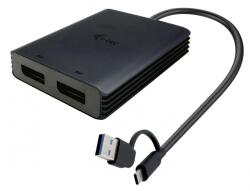 i-tec i-tec CADUAL4KDP video átalakító kábel 0, 27 M USB Type-A/USB Type-C 2 x DisplayPort Fekete (CADUAL4KDP)
