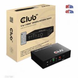 Club 3D 3 to 1 HDMI 8K60Hz Switch KVM kapcsoló Fekete (CSV-1381)