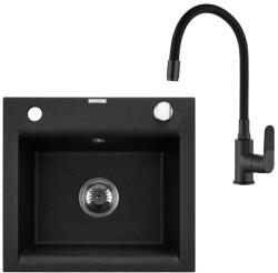 INVENA Tesalia egy medencés gránit mosogató Joga Plus csapteleppel, fekete, króm leeresztő AZ-01-041-SET (AZ-01-041-SET)
