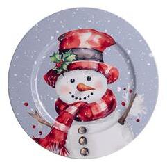 IRIS bádog tálca kör hóember + pir. 33*1, 5 cm (IRIS_080859) (IRIS_080859)