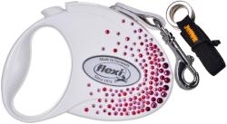 flexi Glam Splash Pink M Lesa cu banda 5m alb pentru caini decor cristale Swarovski