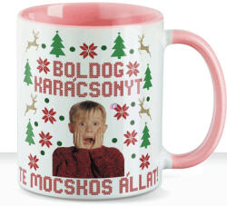 Deconline Customs Karácsonyi bögre "Reszkessetek betörők csúnya pulcsi mintás" 330 ml kerámia Rózsaszín Full HD (DO129216-PINK-MUG)