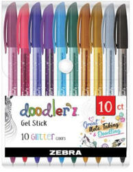 Zebra Zseléstoll készlet, 0, 33 mm, kupakos, ZEBRA Doodler'z Glitter, 10 csillogó vegyes szín (TZ02619) (02619)