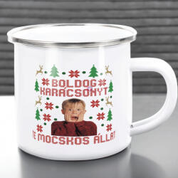 Deconline Customs Karácsonyi bögre "Reszkessetek betörők csúnya pulcsi mintás" 360 ml zománcozott fém Full HD (DO129216-ALU-MUG)