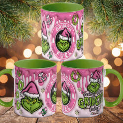 Deconline Customs Grincs mintás karácsonyi bögre 3D pufi hatású "Pink Grinch fuel" zöld (DO129101-GREEN-MUG)