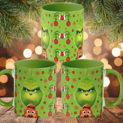 Deconline Customs Grincs mintás karácsonyi bögre 3D pufi hatású "Grinch x Max" zöld (DO129151-GREEN-MUG)