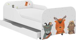 Wooden Toys Pătuț pentru copii MIKI 140x70cm cu saltea cadou, fără spațiu de depozitare pentru lenjerie de pat - Animale Boho