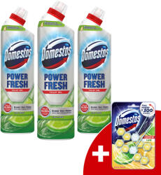 Domestos Power Fresh WC Tisztító Gél Lime 3x700ml + Ajándék Domestos WC rúd