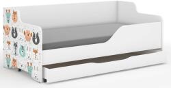  Pătuț pentru copii LILU cu front laminat 160x80cm cu saltea și spațiu de depozitare pentru lenjerie de pat - animale din pădure