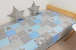 Világoskék-szürke csillagos patchwork ágytakaró (pepita-at019)