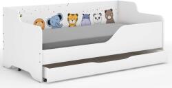  LILU gyerekágy laminált oldallal 160x80cm matraccal és ágyneműtartóval - mini zoo (pepita-1302667)