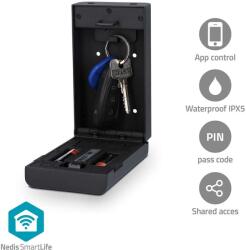 Nedis kulcsszéf, Bluetooth-s smart számzáras széf, TUYA SMART app-pal, SmartLife kulcstartó doboz Kulcsszéf Billentyűzár Kültéri IP55 távolról vezérelhető (BTHKB10BK)