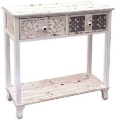  Rusztikus Paulownia Fa Konzolasztal - Koptatott Fehér - 81cm