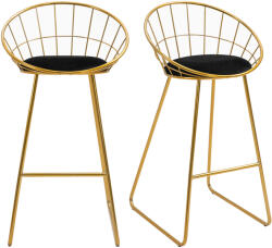 Homcom 2 bárszék lábtartóval, bársonypárna, poliészter-fém, 52, 5x47x97cm, fekete-arany