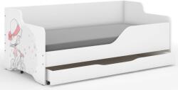  Pătuț pentru copii LILU cu front laminat 160x80cm cu saltea și spațiu de depozitare pentru lenjerie de pat - fată biciclistă cu pălărie