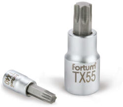 Fortum bitdugófej, torx, 1/2", 61CrV5/S2, mattkróm; TX30, 55mm FORTUM